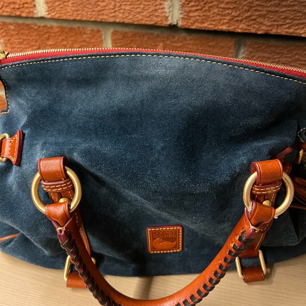 Dooney & Bourke Navy Suede Bag with Tan Leather - Picture 9 of 16